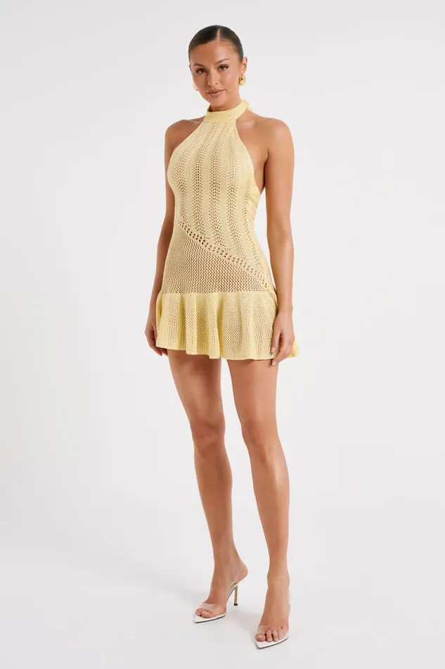 Women Meshki Dresses Tash Mixed Yarn Halter Mini Dress 8211 Lemon