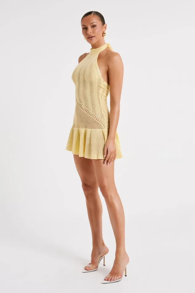 Women Meshki Dresses Tash Mixed Yarn Halter Mini Dress 8211 Lemon