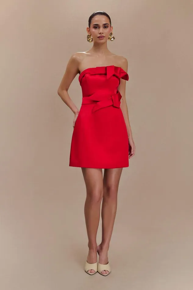 Women Meshki Dresses Tatiana Satin Strapless Bow Mini Dress 8211 Red