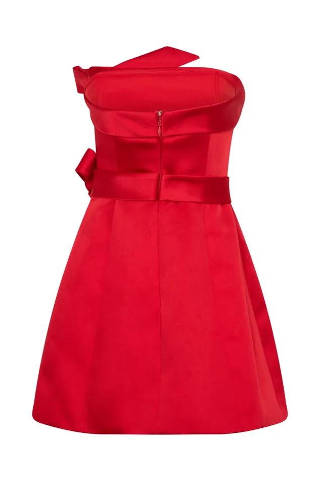 Women Meshki Dresses Tatiana Satin Strapless Bow Mini Dress 8211 Red