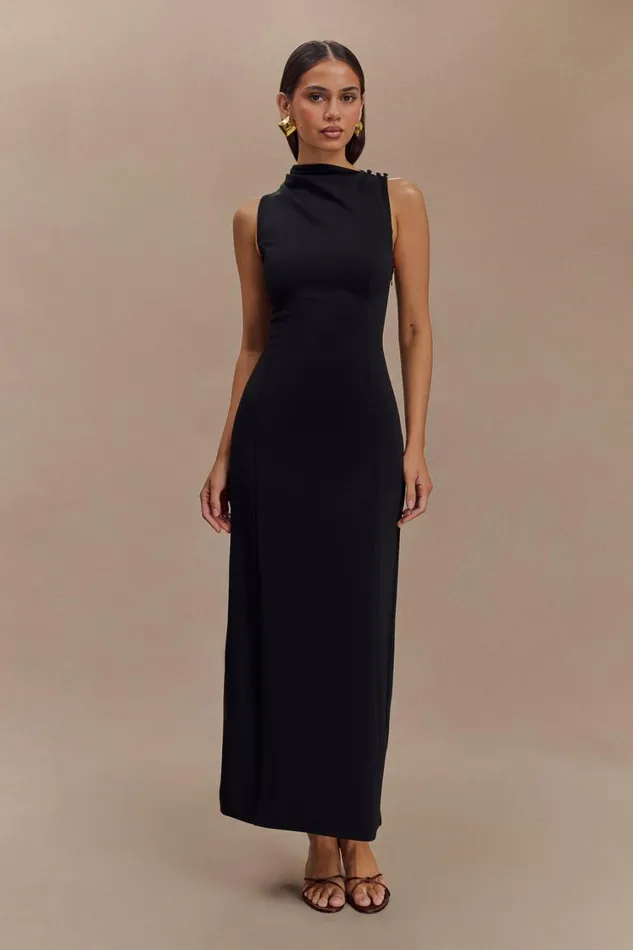 Women Meshki Dresses Taylor Draped Stretch Crepe Midi Dress 8211 Black