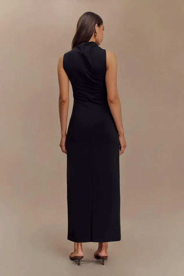Women Meshki Dresses Taylor Draped Stretch Crepe Midi Dress 8211 Black
