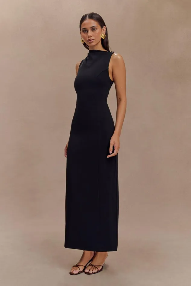 Women Meshki Dresses Taylor Draped Stretch Crepe Midi Dress 8211 Black