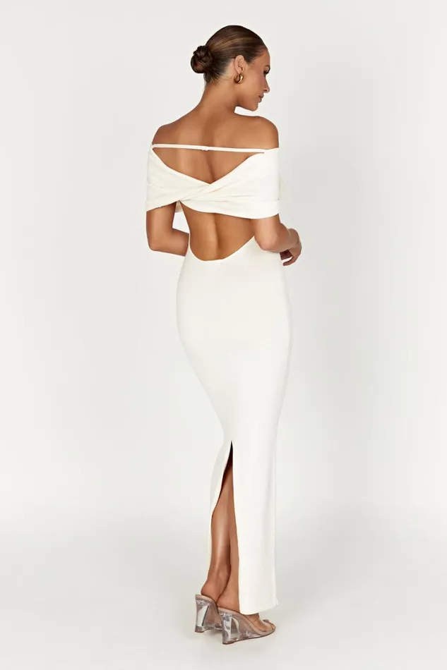 Women Meshki Dresses Terese Off Shoulder Knit Maxi Dress 8211 Cream