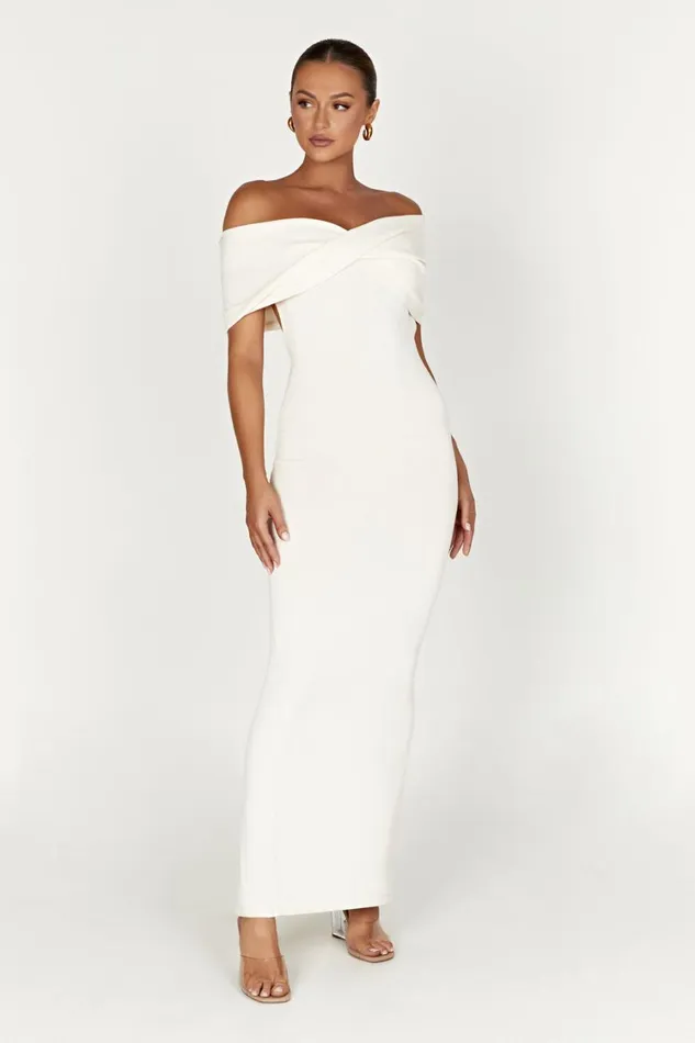 Women Meshki Dresses Terese Off Shoulder Knit Maxi Dress 8211 Cream