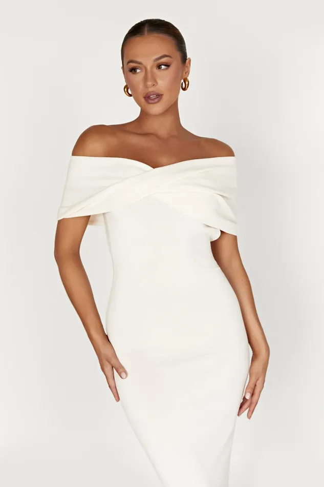 Women Meshki Dresses Terese Off Shoulder Knit Maxi Dress 8211 Cream
