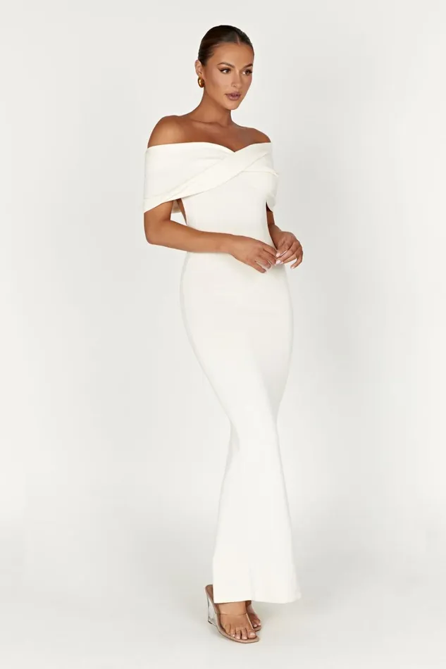 Women Meshki Dresses Terese Off Shoulder Knit Maxi Dress 8211 Cream