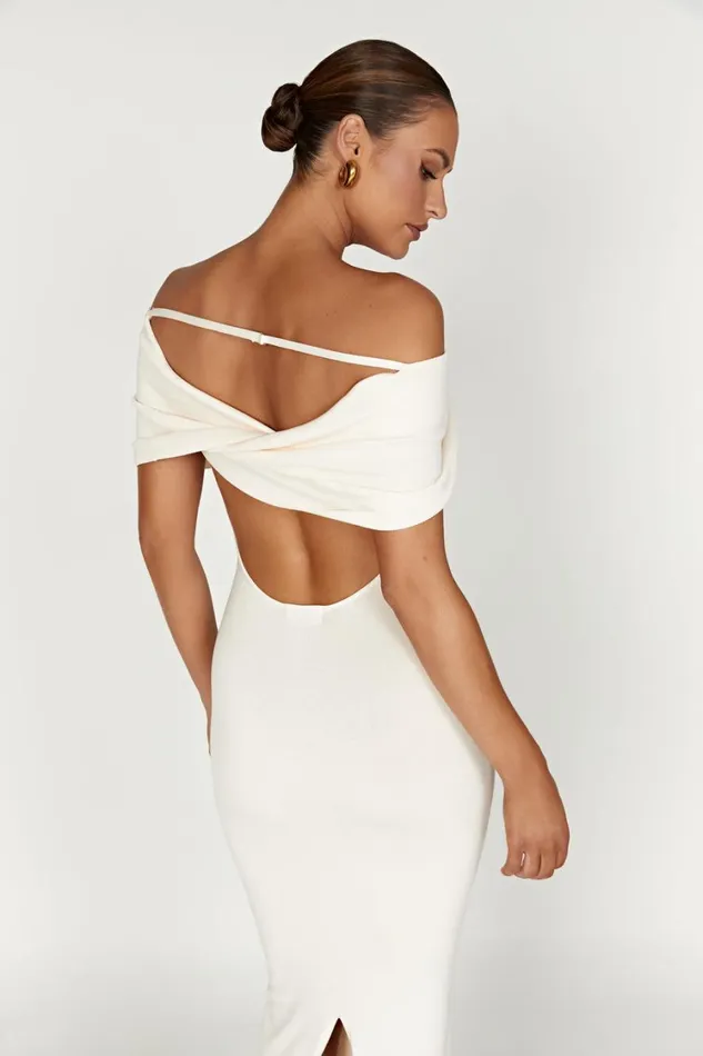 Women Meshki Dresses Terese Off Shoulder Knit Maxi Dress 8211 Cream