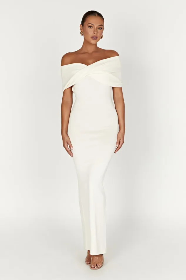 Women Meshki Dresses Terese Off Shoulder Knit Maxi Dress 8211 Cream