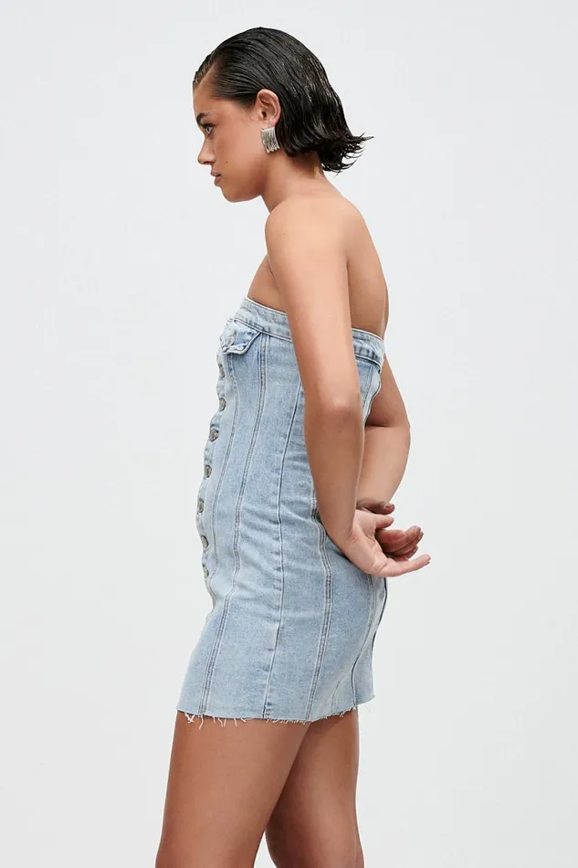 Women Meshki Dresses Tiani Buttoned Denim Mini Dress 8211 Light Blue