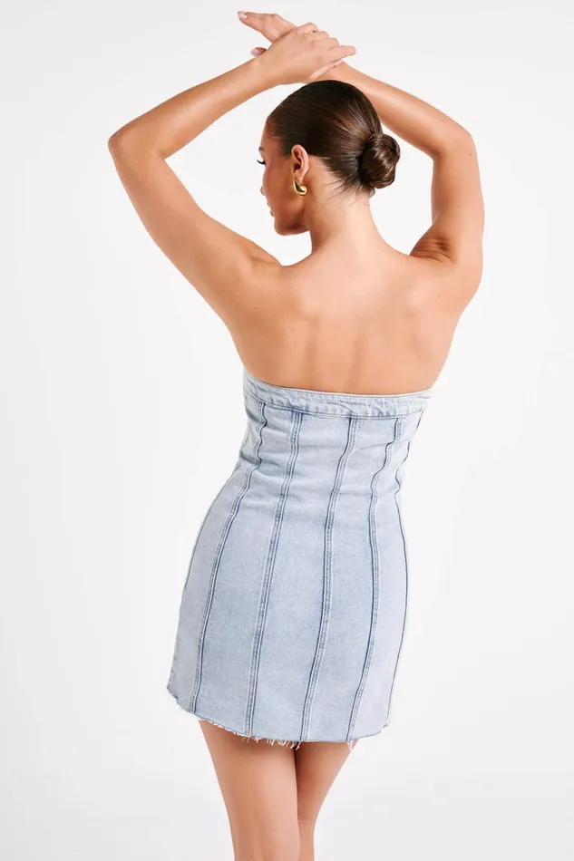 Women Meshki Dresses Tiani Buttoned Denim Mini Dress 8211 Light Blue