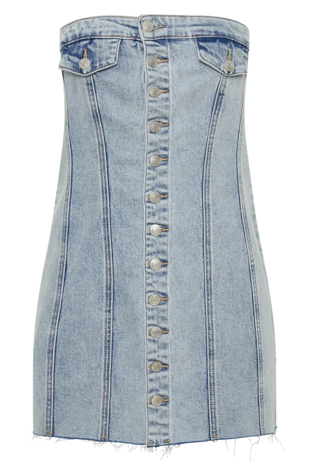 Women Meshki Dresses Tiani Buttoned Denim Mini Dress 8211 Light Blue