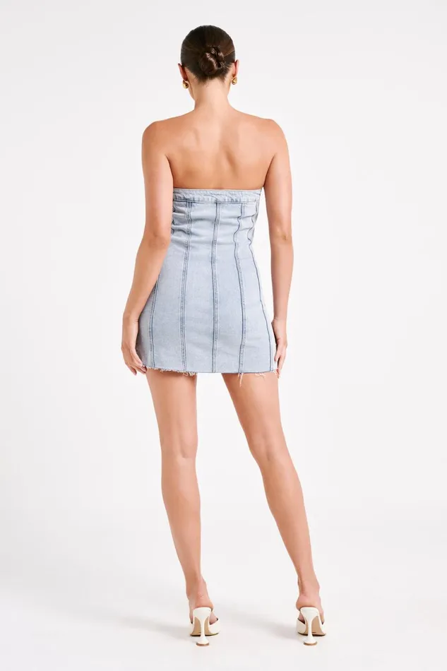 Women Meshki Dresses Tiani Buttoned Denim Mini Dress 8211 Light Blue