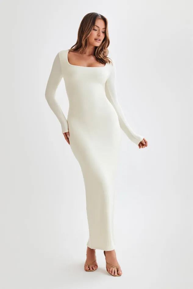 Women Meshki Dresses Vanessa Modal Long Sleeve Midi Dress 8211 Bone