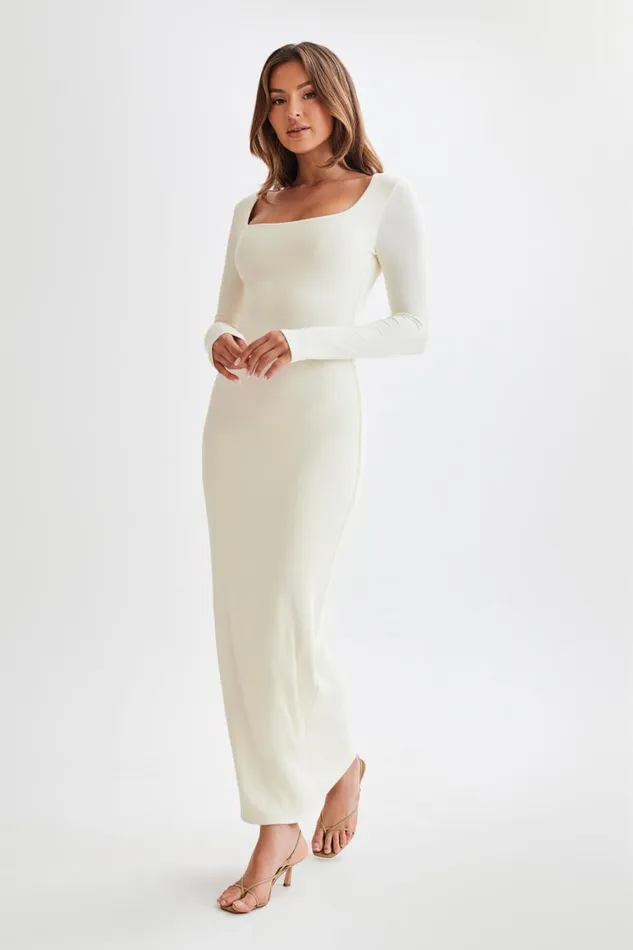 Women Meshki Dresses Vanessa Modal Long Sleeve Midi Dress 8211 Bone