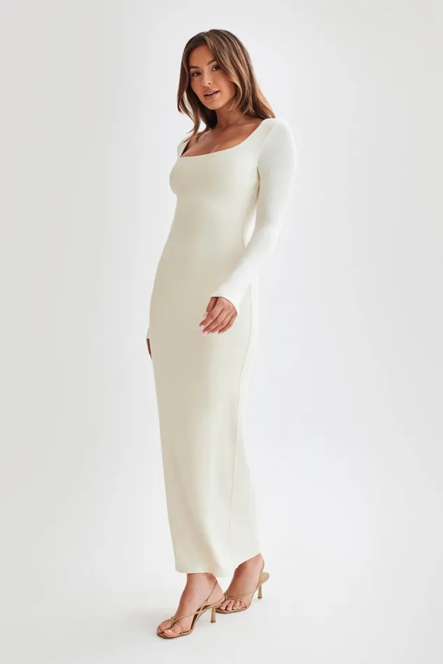 Women Meshki Dresses Vanessa Modal Long Sleeve Midi Dress 8211 Bone