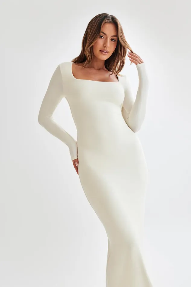Women Meshki Dresses Vanessa Modal Long Sleeve Midi Dress 8211 Bone