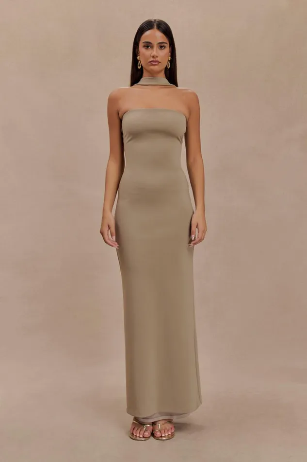 Women Meshki Dresses Velma Halter Collar Maxi Dress 8211 Mushroom