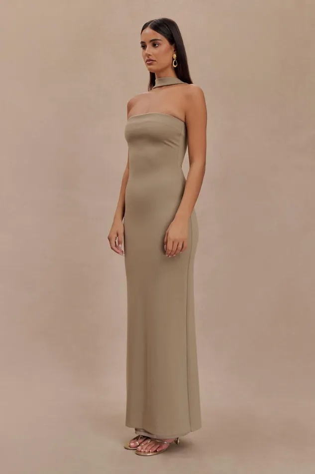 Women Meshki Dresses Velma Halter Collar Maxi Dress 8211 Mushroom