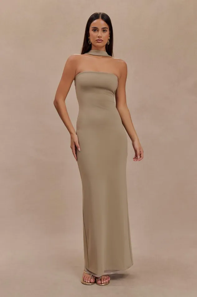 Women Meshki Dresses Velma Halter Collar Maxi Dress 8211 Mushroom