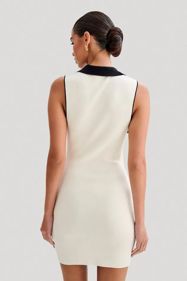 Women Meshki Dresses Veruka Collared Contrast Knit Mini Dress 8211 Ivory