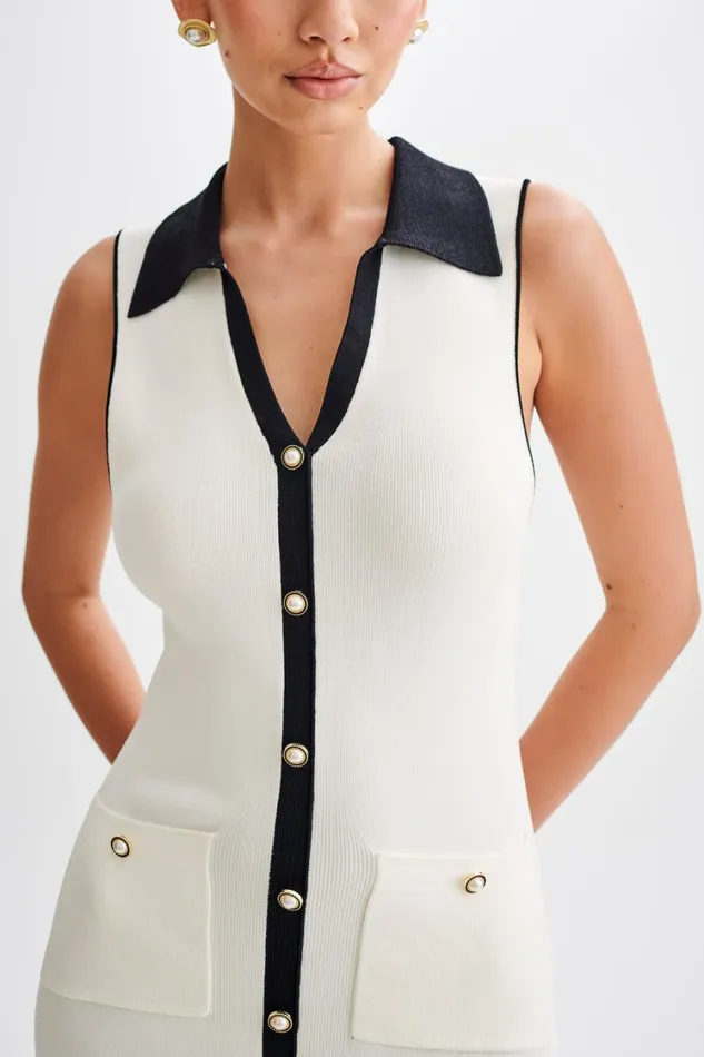 Women Meshki Dresses Veruka Collared Contrast Knit Mini Dress 8211 Ivory