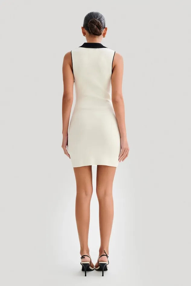 Women Meshki Dresses Veruka Collared Contrast Knit Mini Dress 8211 Ivory
