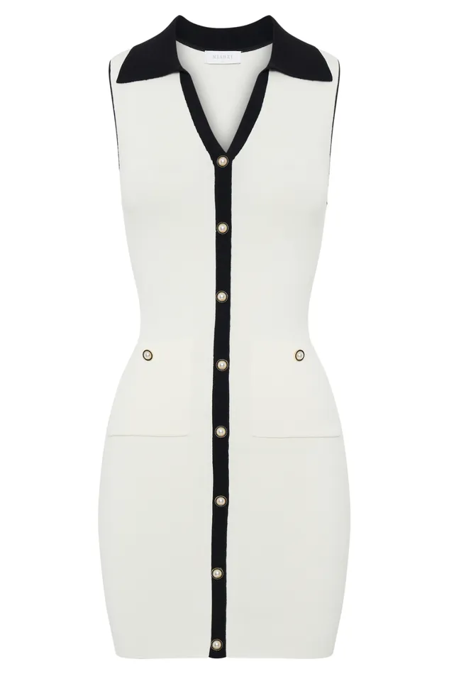 Women Meshki Dresses Veruka Collared Contrast Knit Mini Dress 8211 Ivory