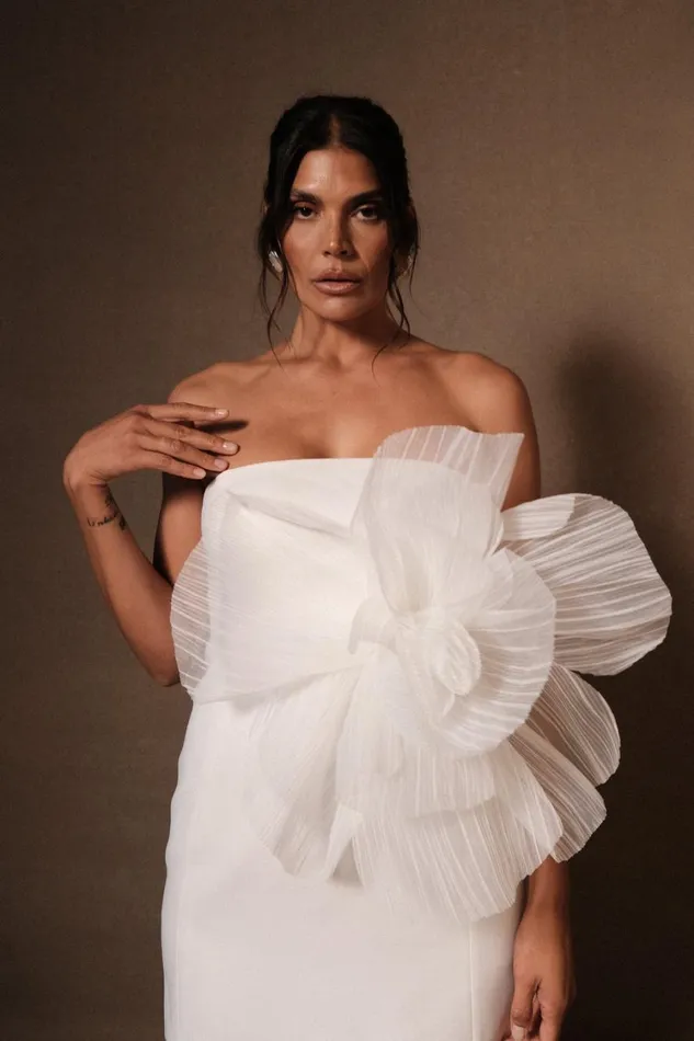 Women Meshki Dresses Victoria Strapless Mini Dress With Oversized Flower 8211 White