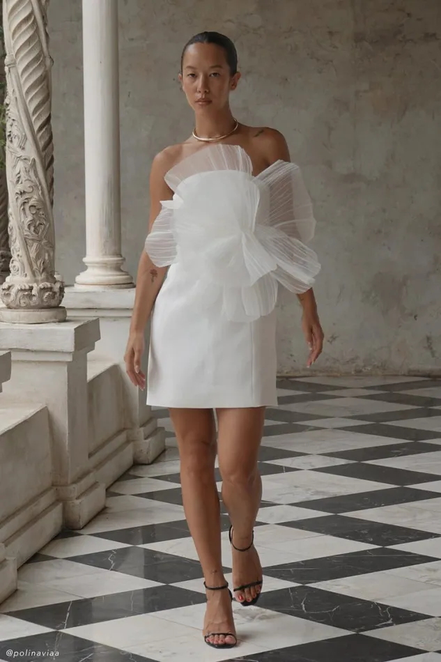 Women Meshki Dresses Victoria Strapless Mini Dress With Oversized Flower 8211 White