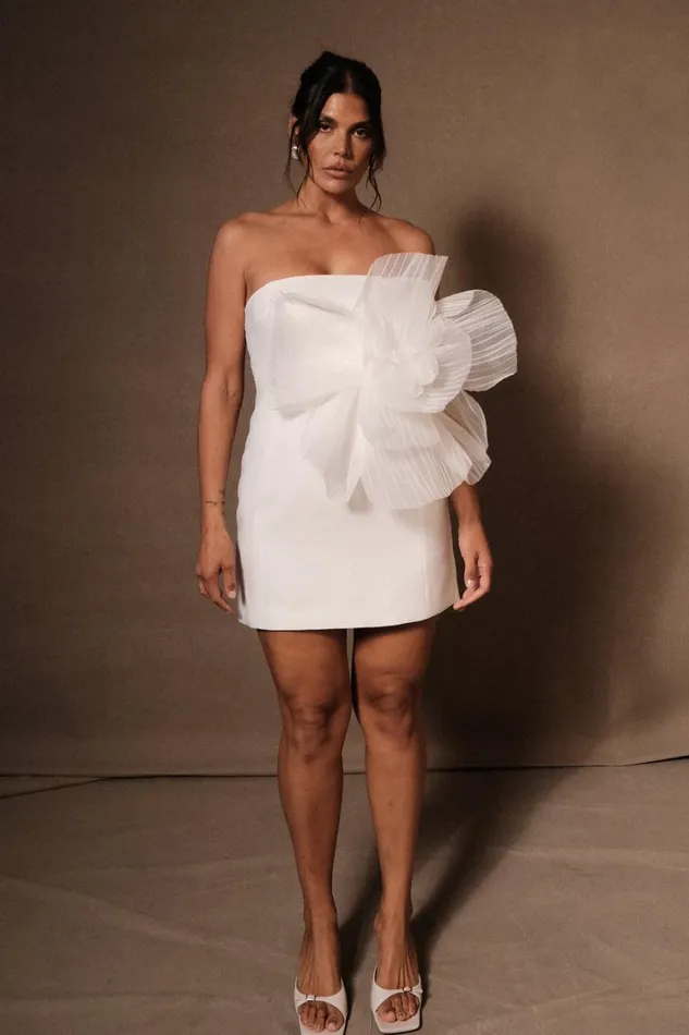 Women Meshki Dresses Victoria Strapless Mini Dress With Oversized Flower 8211 White