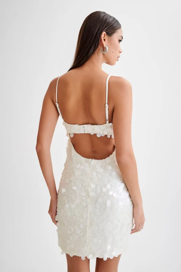 Women Meshki Dresses Xanthe Transparent Sequin Cut Out Mini Dress 8211 Ivory