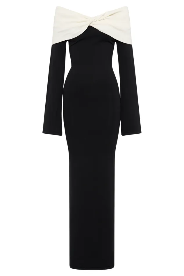 Women Meshki Dresses Yoko Contrast Knit Maxi Dress 8211 BlackWhite
