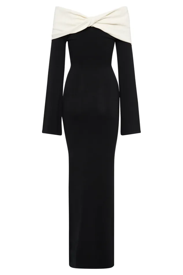 Women Meshki Dresses Yoko Contrast Knit Maxi Dress 8211 BlackWhite