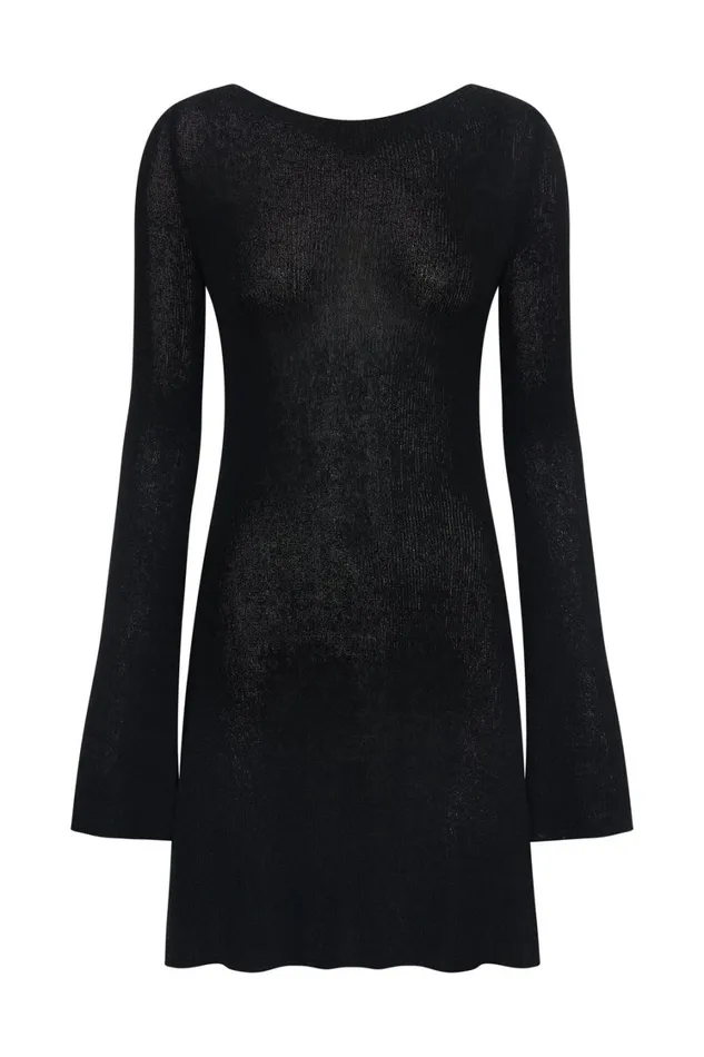 Women Meshki Dresses Zahra Long Sleeve Open Back Mini Knit Dress 8211 Black Women Meshki Dresses Zahra Long Sleeve Open Back Mini Knit Dress 8211 Black