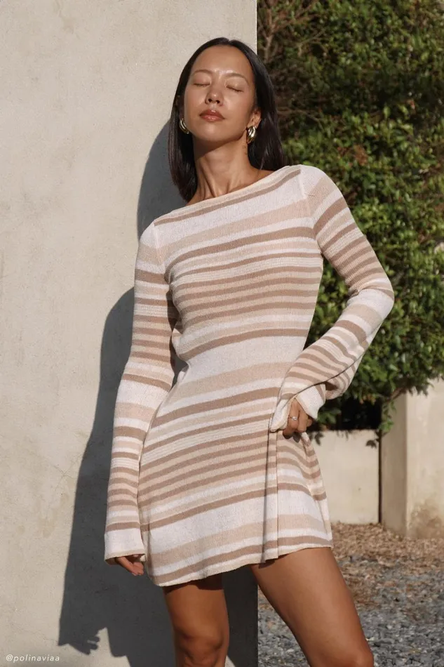 Women Meshki Dresses Zahra Long Sleeve Open Back Mini Knit Dress 8211 Cream