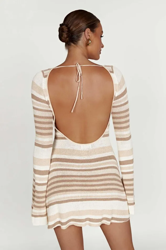 Women Meshki Dresses Zahra Long Sleeve Open Back Mini Knit Dress 8211 Cream