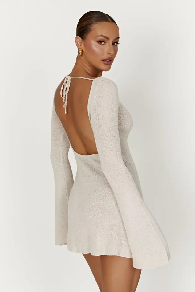 Women Meshki Dresses Zahra Long Sleeve Open Back Mini Knit Dress 8211 Grey
