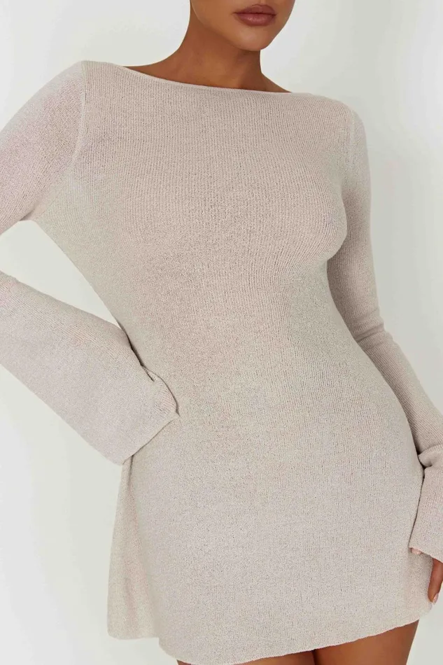 Women Meshki Dresses Zahra Long Sleeve Open Back Mini Knit Dress 8211 Grey
