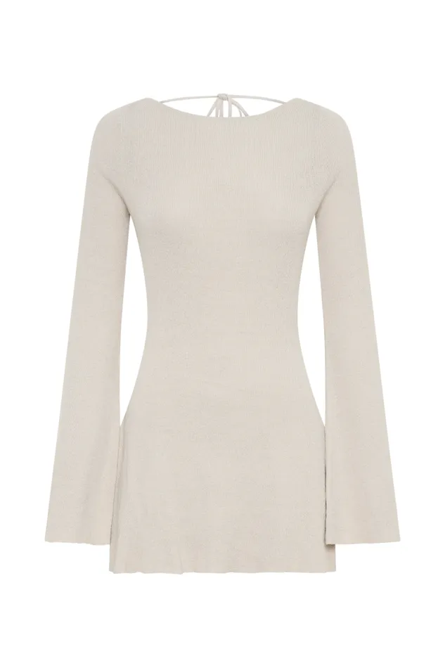 Women Meshki Dresses Zahra Long Sleeve Open Back Mini Knit Dress 8211 Grey