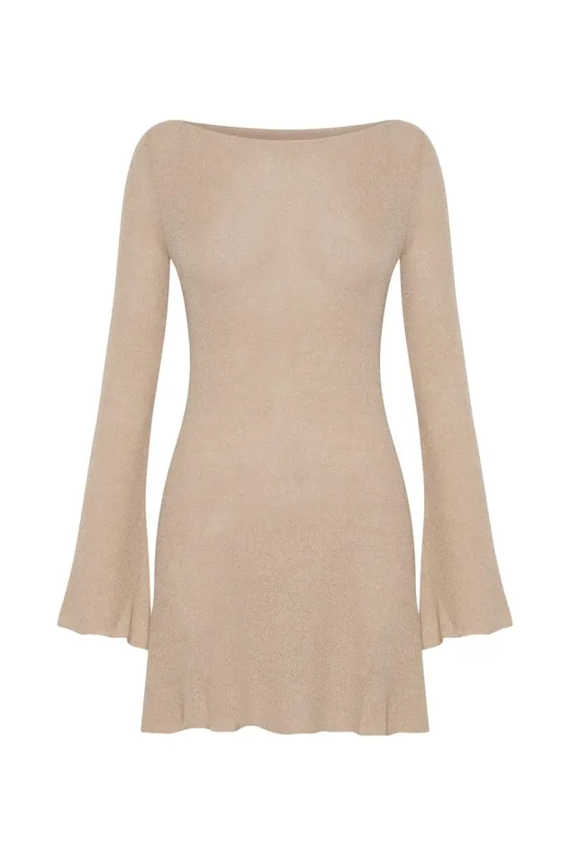 Women Meshki Dresses Zahra Long Sleeve Open Back Mini Knit Dress 8211 Wheat