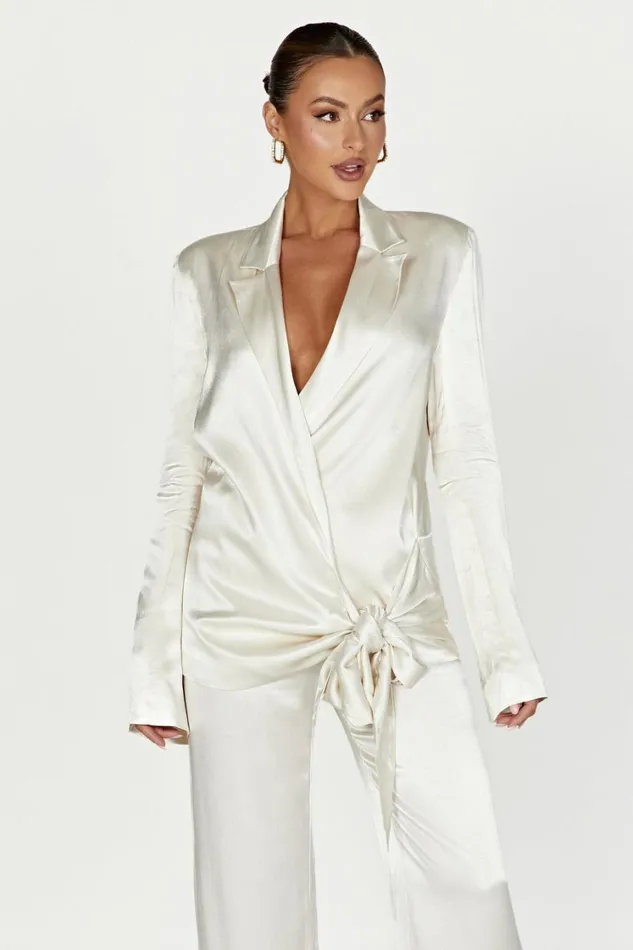 Women Meshki Outerwear Aspyn Satin Blazer Jacket 8211 Ivory