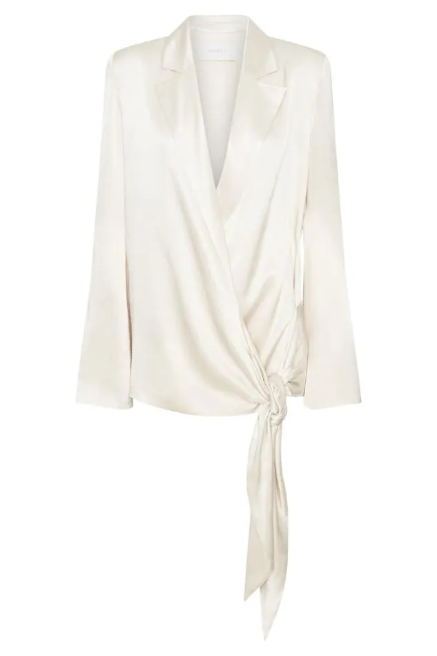 Women Meshki Outerwear Aspyn Satin Blazer Jacket 8211 Ivory