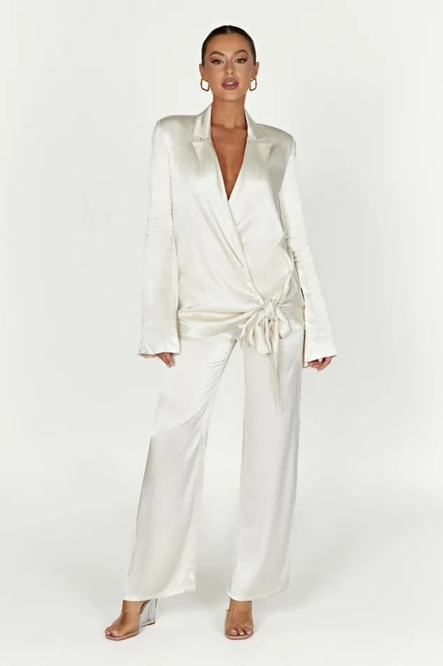 Women Meshki Outerwear Aspyn Satin Blazer Jacket 8211 Ivory