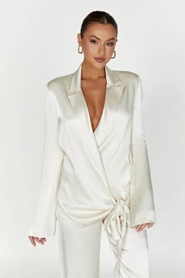 Women Meshki Outerwear Aspyn Satin Blazer Jacket 8211 Ivory