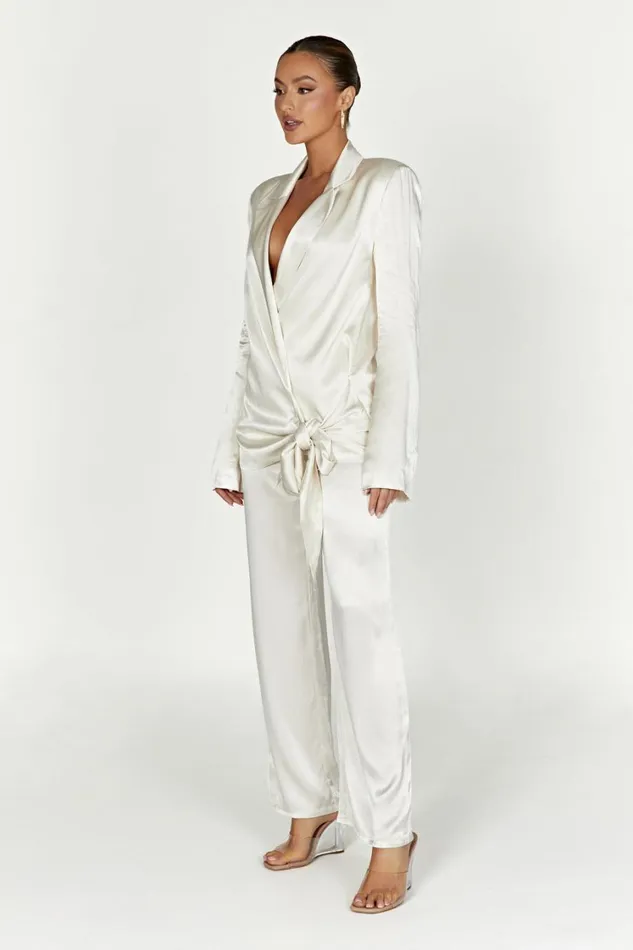 Women Meshki Outerwear Aspyn Satin Blazer Jacket 8211 Ivory
