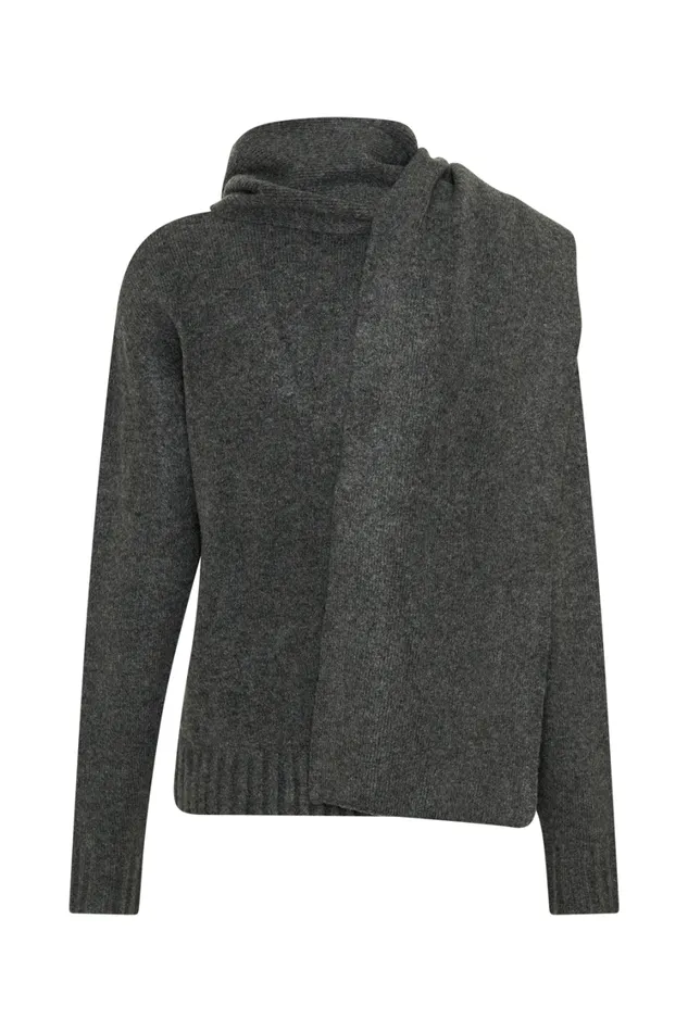 Women Meshki Outerwear Ella V Neck Knit Jumper With Scarf 8211 Charcoal Marle