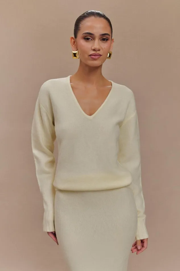 Women Meshki Outerwear Ella V Neck Knit Jumper With Scarf 8211 Ivory Marle
