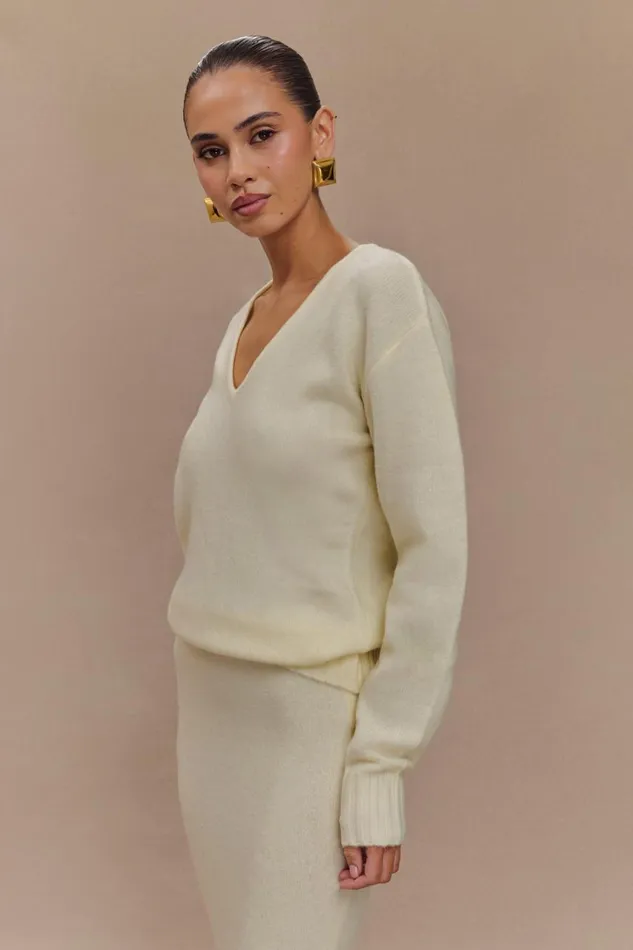 Women Meshki Outerwear Ella V Neck Knit Jumper With Scarf 8211 Ivory Marle