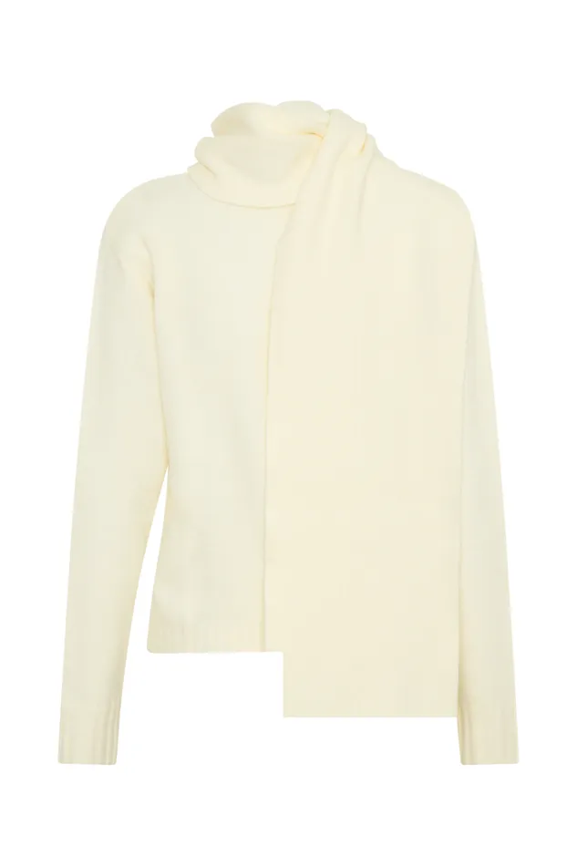 Women Meshki Outerwear Ella V Neck Knit Jumper With Scarf 8211 Ivory Marle